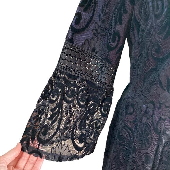 Eliza J Blue With Black Lace Overlay Dress Size 12 Goth Whimsigoth Dark Fairy - Picture 5 of 10